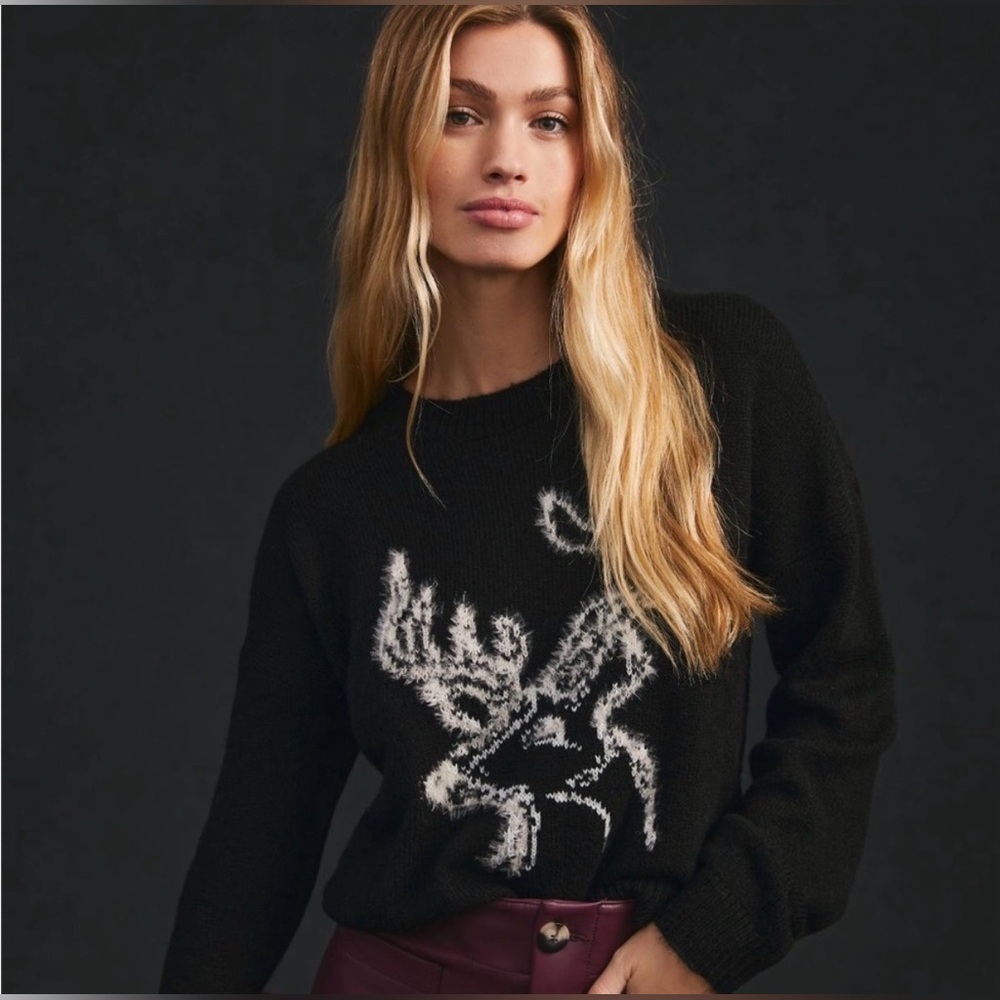 Anthropologie Oh Deer Reindeer Sweater Black